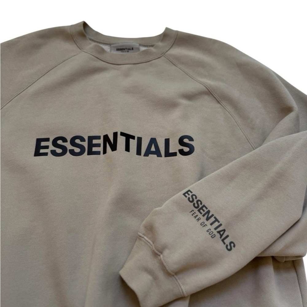 Essentials Fear of God Men’s Crewneck Sweatshirt in Beige with Black Logo